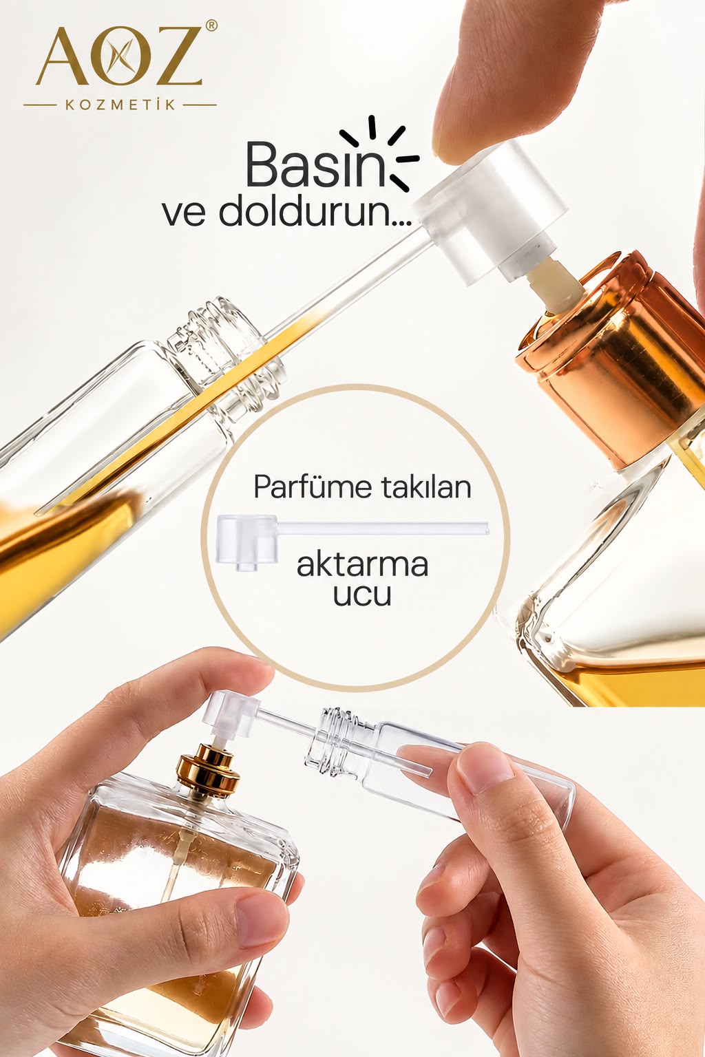Parfüme takılan aktarma ucuyla cep şişesine dolum